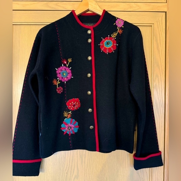 Icelandic Design Boiled Wool Floral Pattern Button Front 2006 Jacket / medium - Picture 1 of 12